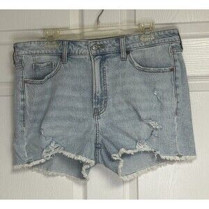 Old Navy Jean Shorts Womens OG Straight High Rise 14 Denim Distressed Light Wash